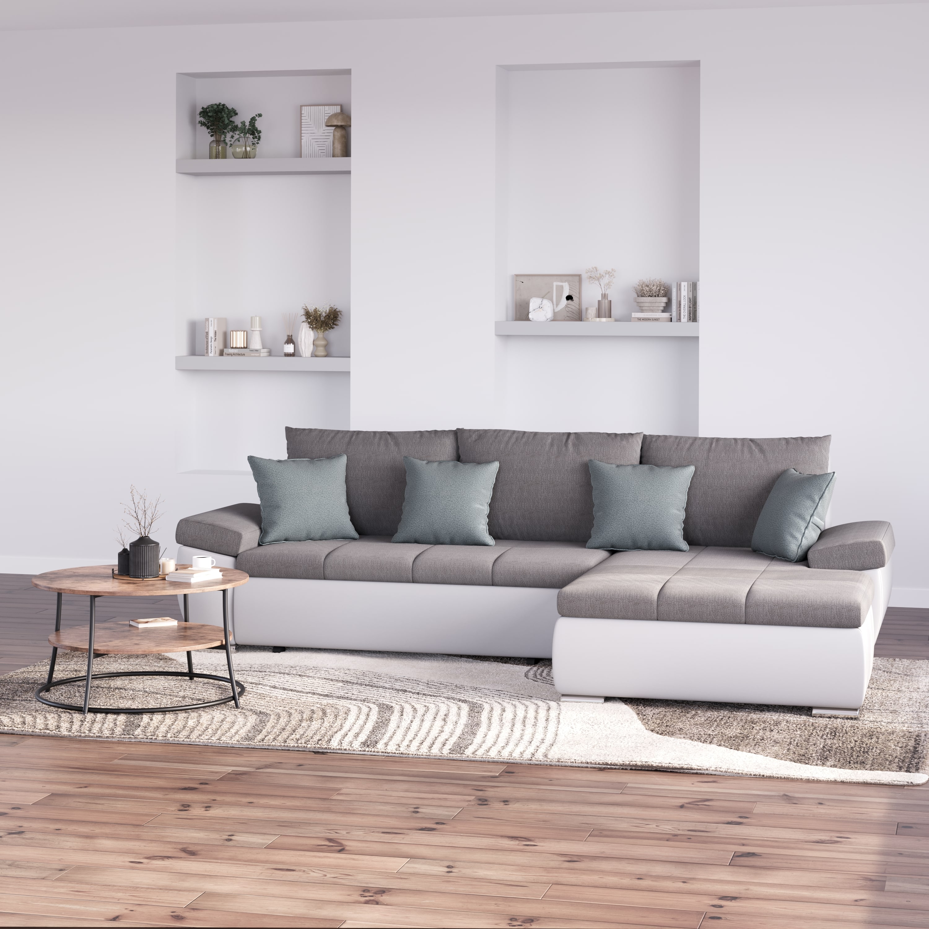 Ecksofa mit Schlaffunktion KIRA rechts weiss/grau