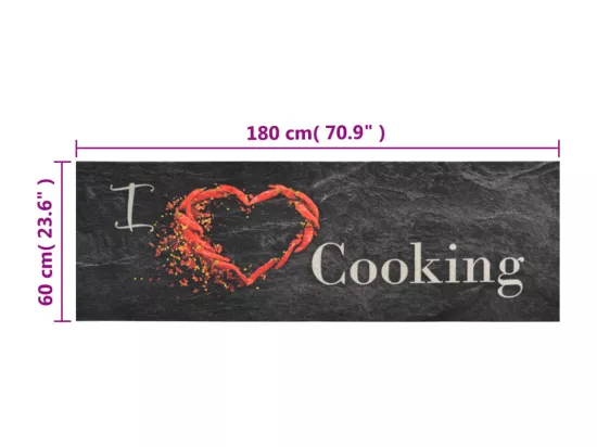 Tapis de cuisine lavable impression cuisine noir 60x180 cm