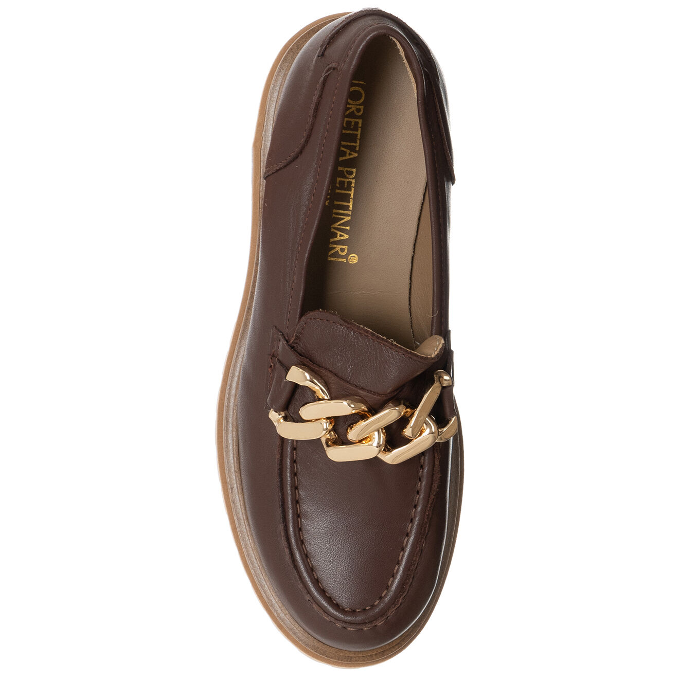 Loretta Pettinari Mocassins en Cuir Naplak marron/camel/doré - Talon 4.5 cm