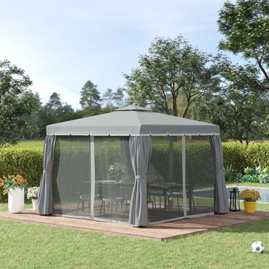 Outsunny Pavillon mit Doppeldach grau