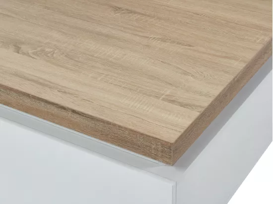 Table basse HALO II - 2 tiroirs - MDF laqué - Avec LEDs - Blanc et Chêne