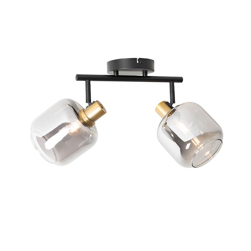 Plafondspot zwart met goud met smoke glas 2-lichts - Zuzanna