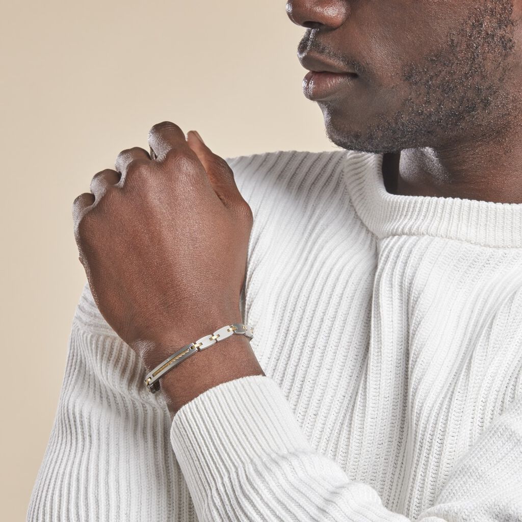 Bracelet Acier Blanc Et Plaqué Or Tiago Diamant