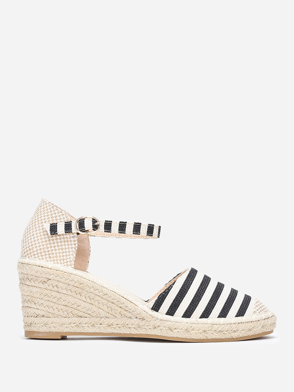 Espadrilles compensées à rayures- Noir et Blanc
