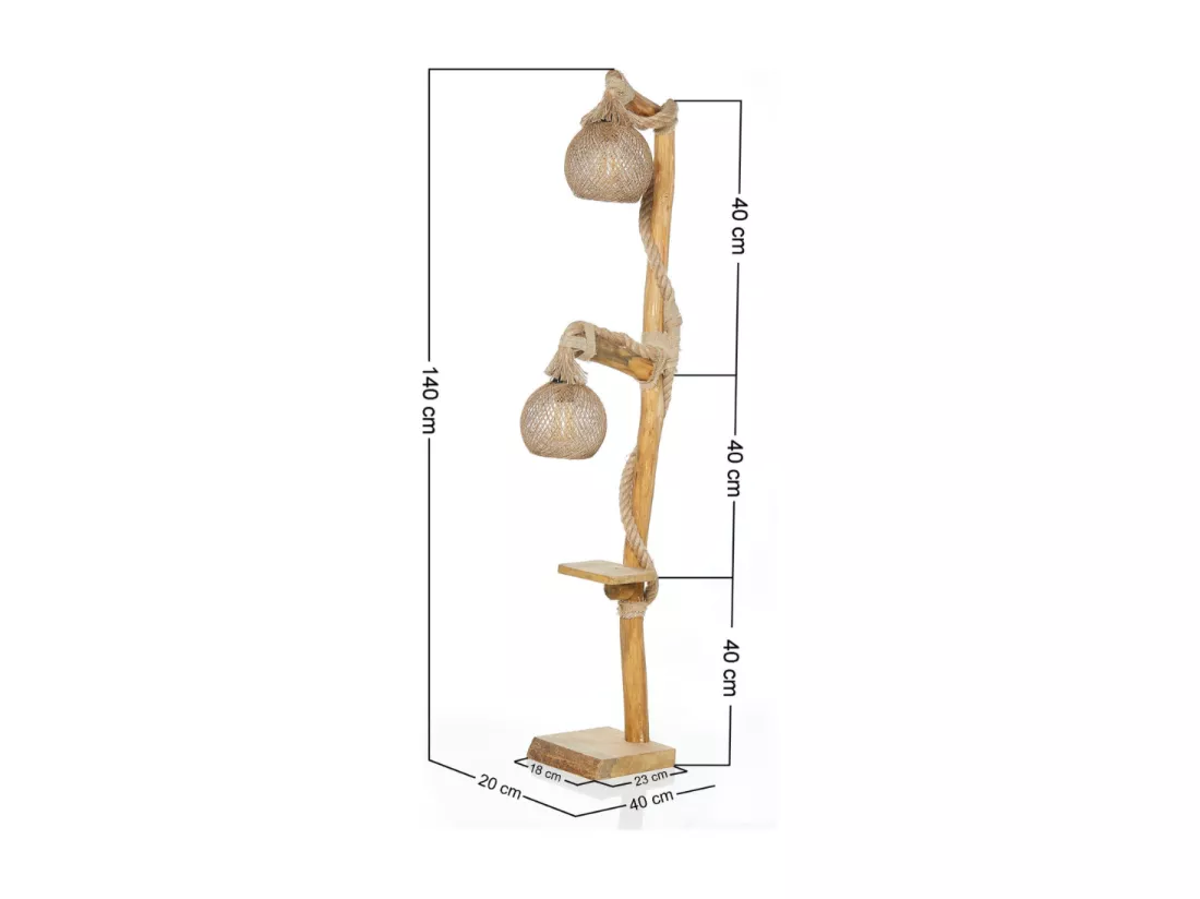 Lampadaire en bois et cordes avec rebord ALEX