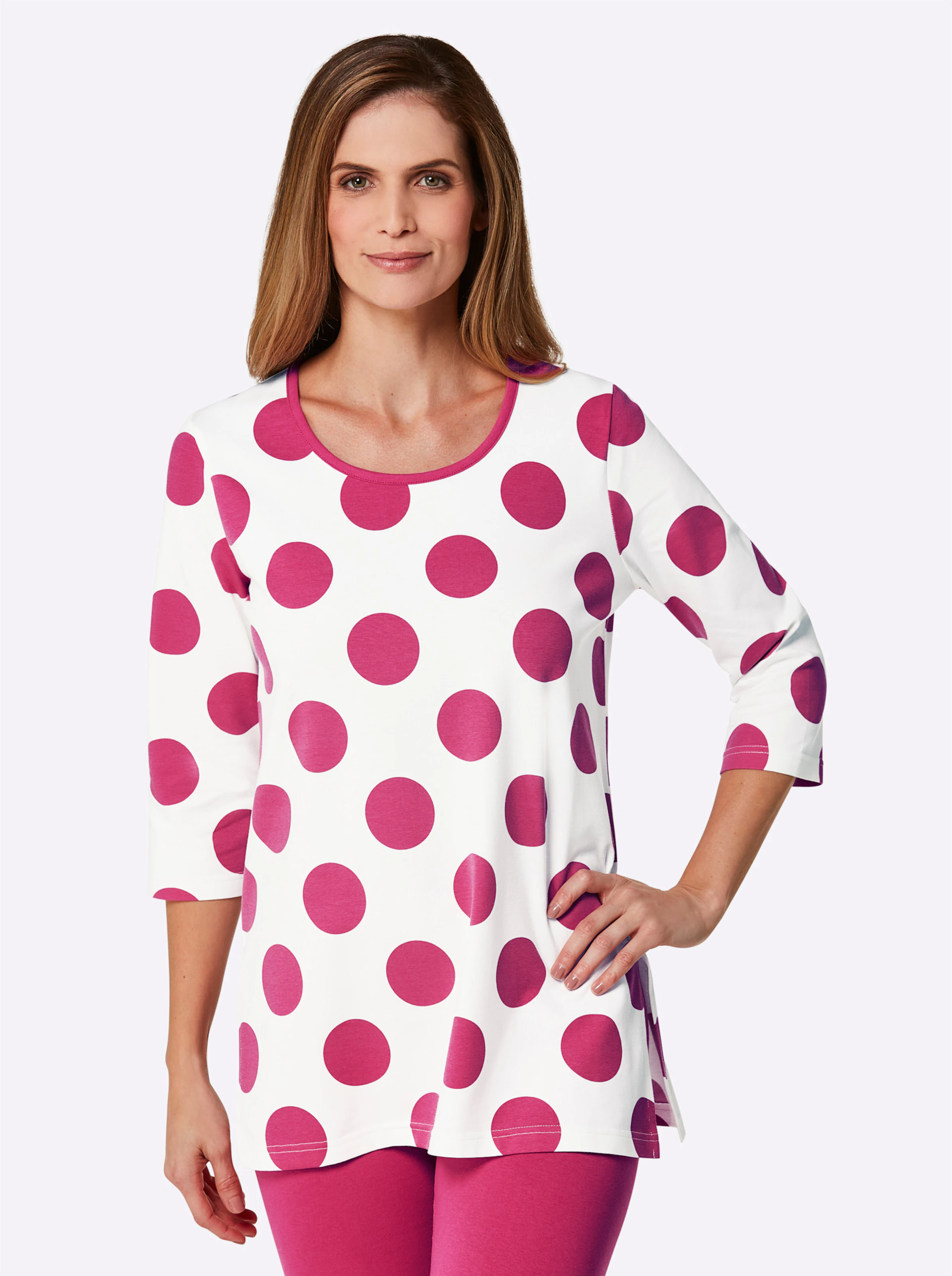 feel good Longshirt in ecru-fuchsia