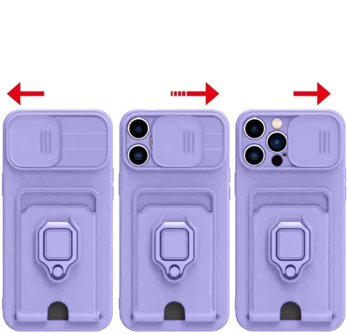iPhone 14 Pro Necklace Leder Hülle mit Kartenfach   Kickstand Haltering   Handykette (140cm)   Cam-Slider Kameraschutz - Lila