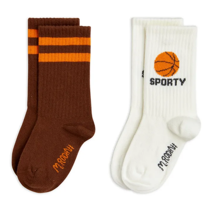 Mini Rodini Lot 2 Chaussettes Basketball Coton Bio | Marron