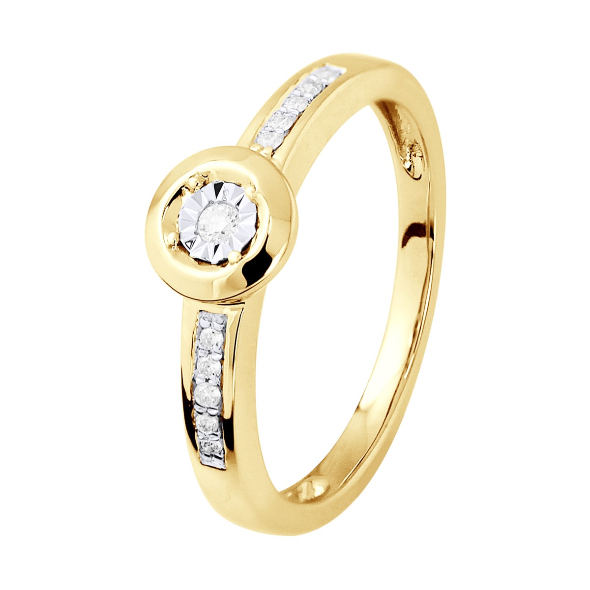 Solitaire Diamant épaulé 0,070 Cts Illusion 1 Ct Or Jaune