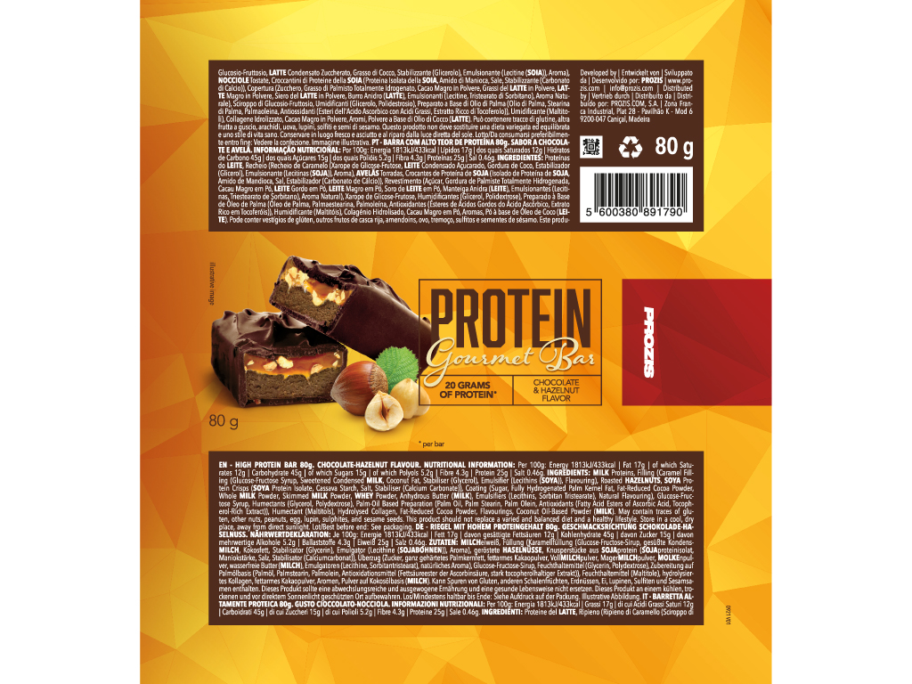BARRA PROZIS GOURMET PROTEICA CHOCOLATE E AVELÃ 80G