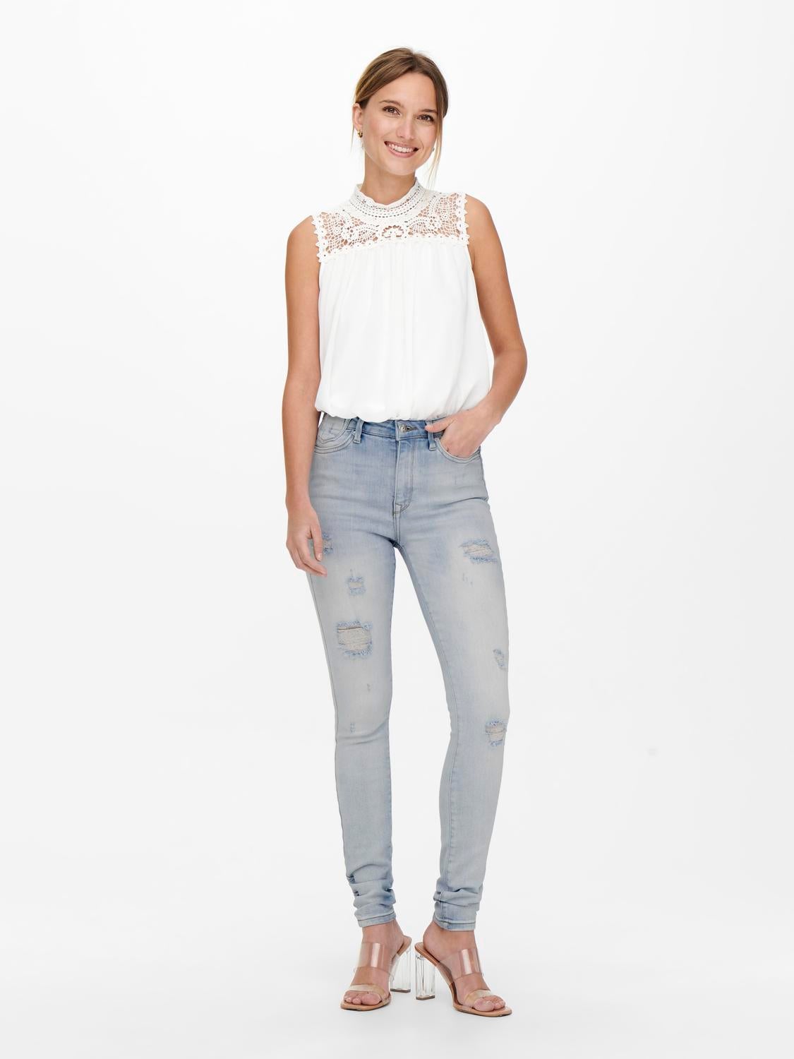 ONLFOREVER Hohe Taille Skinny Fit Jeans Light Blue Bleached Denim