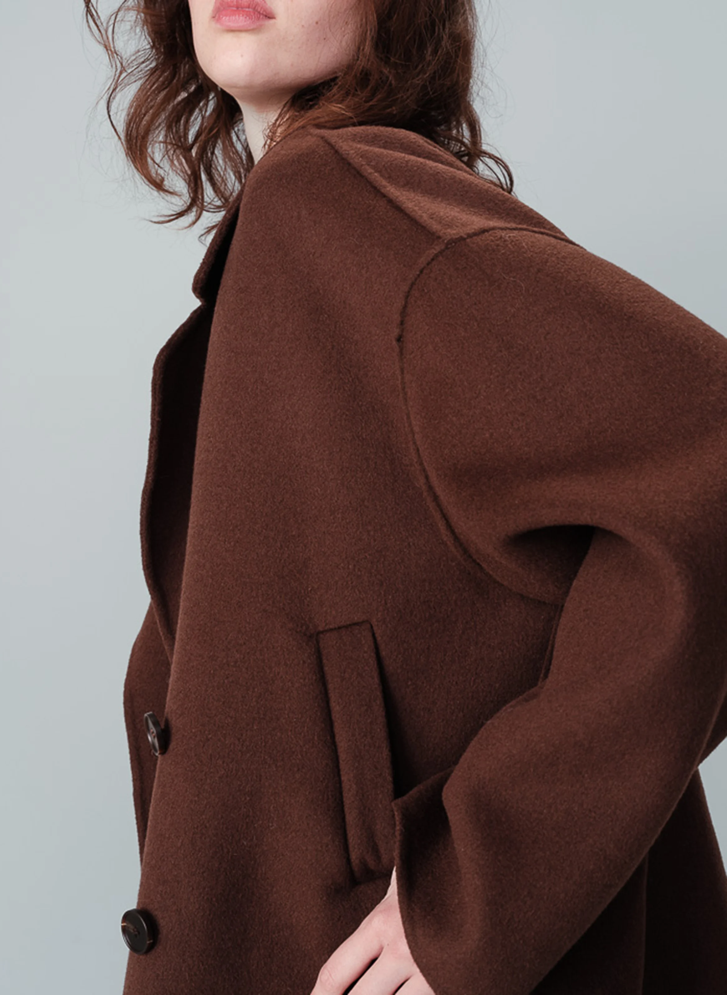 NOLA - Veste droite col tailleur en laine mélangée | Marron