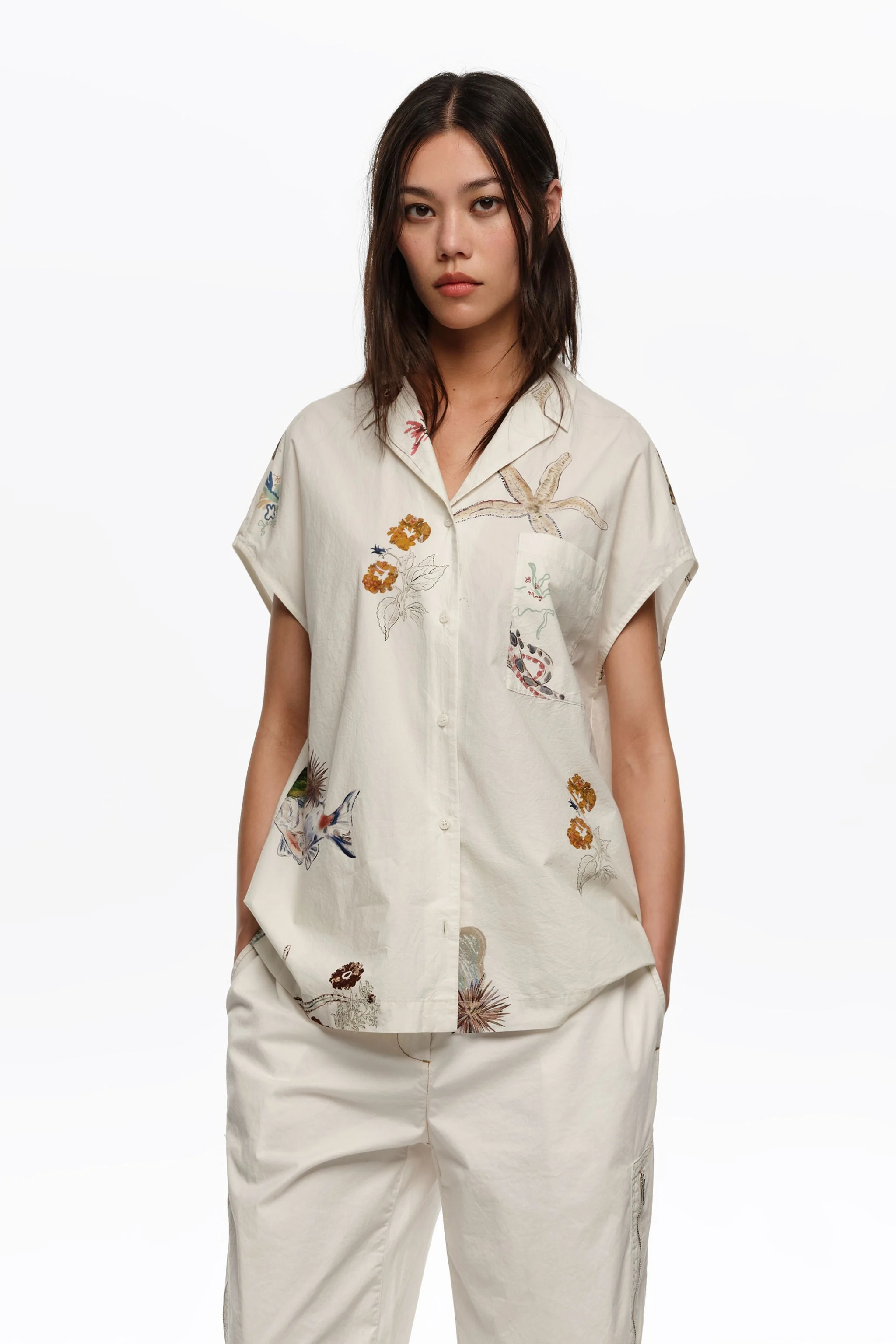 Camisa tipo capa em algodão Seabed off-white