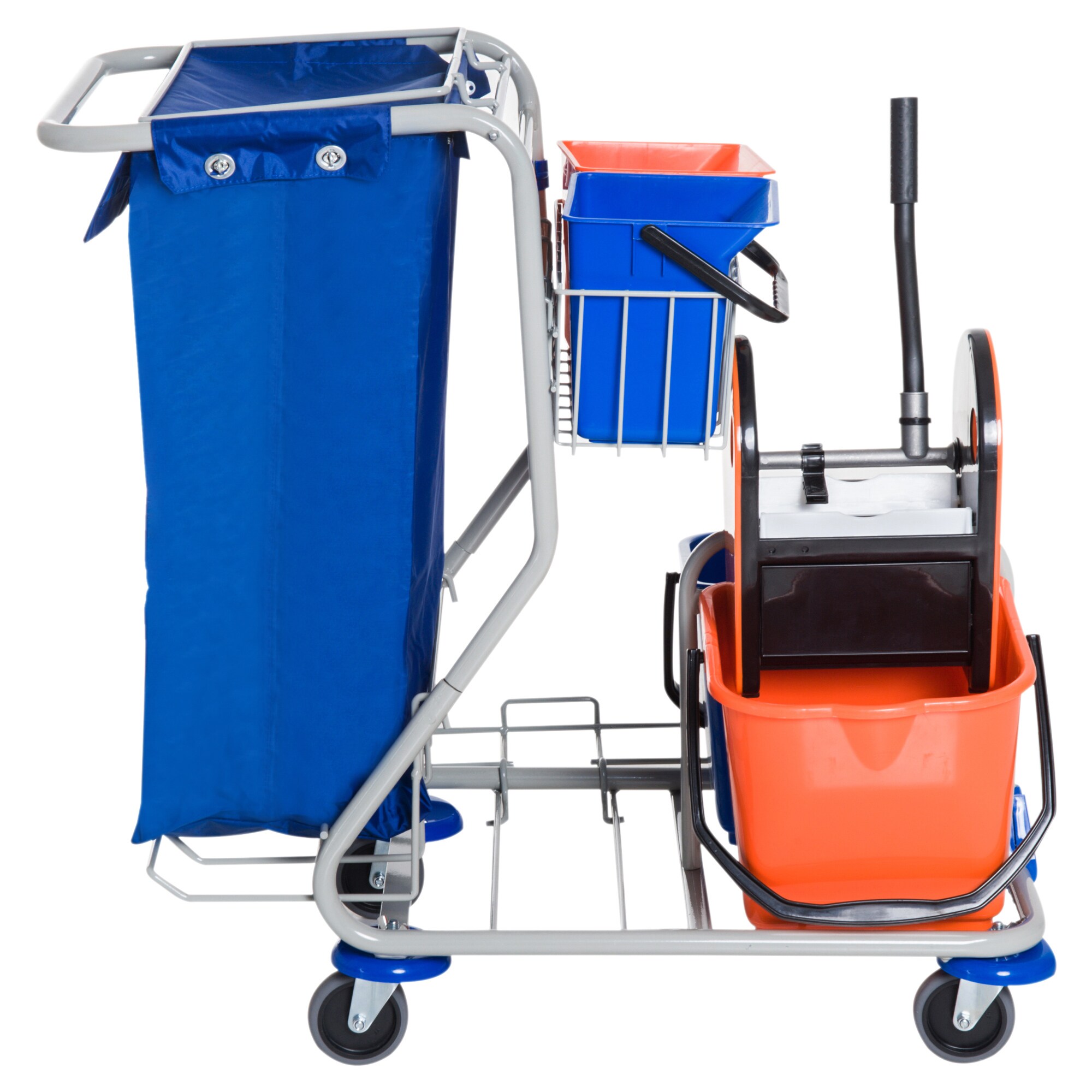 HOMCOM Putzwagen mit 4 Fahreimern blau, orange 100 x 70 x 103 cm (LxBxH)