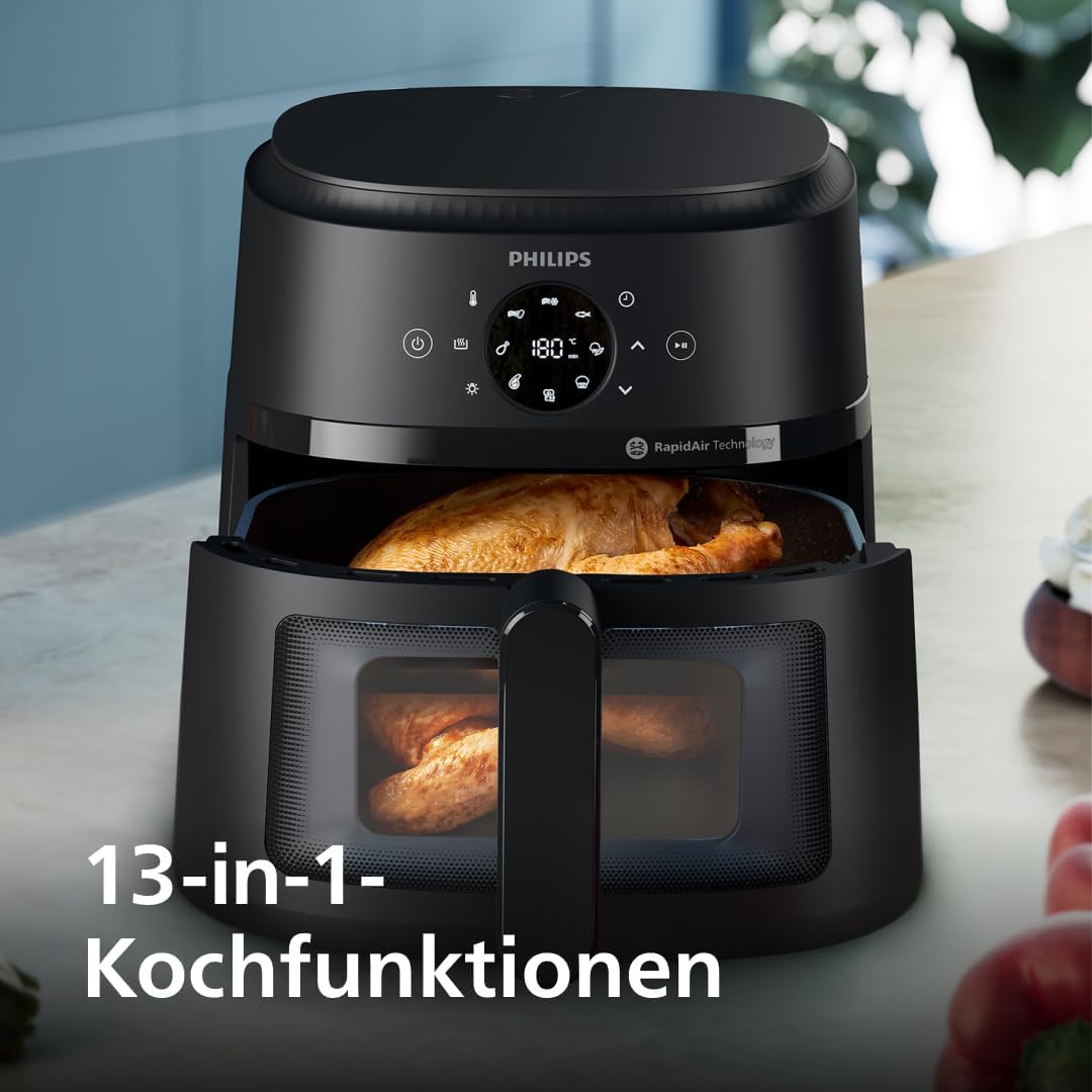 Philips Airfryer 2000 Series – Standard 6.2L Heißluftfritteuse mit Sichtfenster, RapidAir Technologie, 90% weniger Fett, leicht zu Reinigen, Touchscreen, energie- & platzsparend (NA230/00)