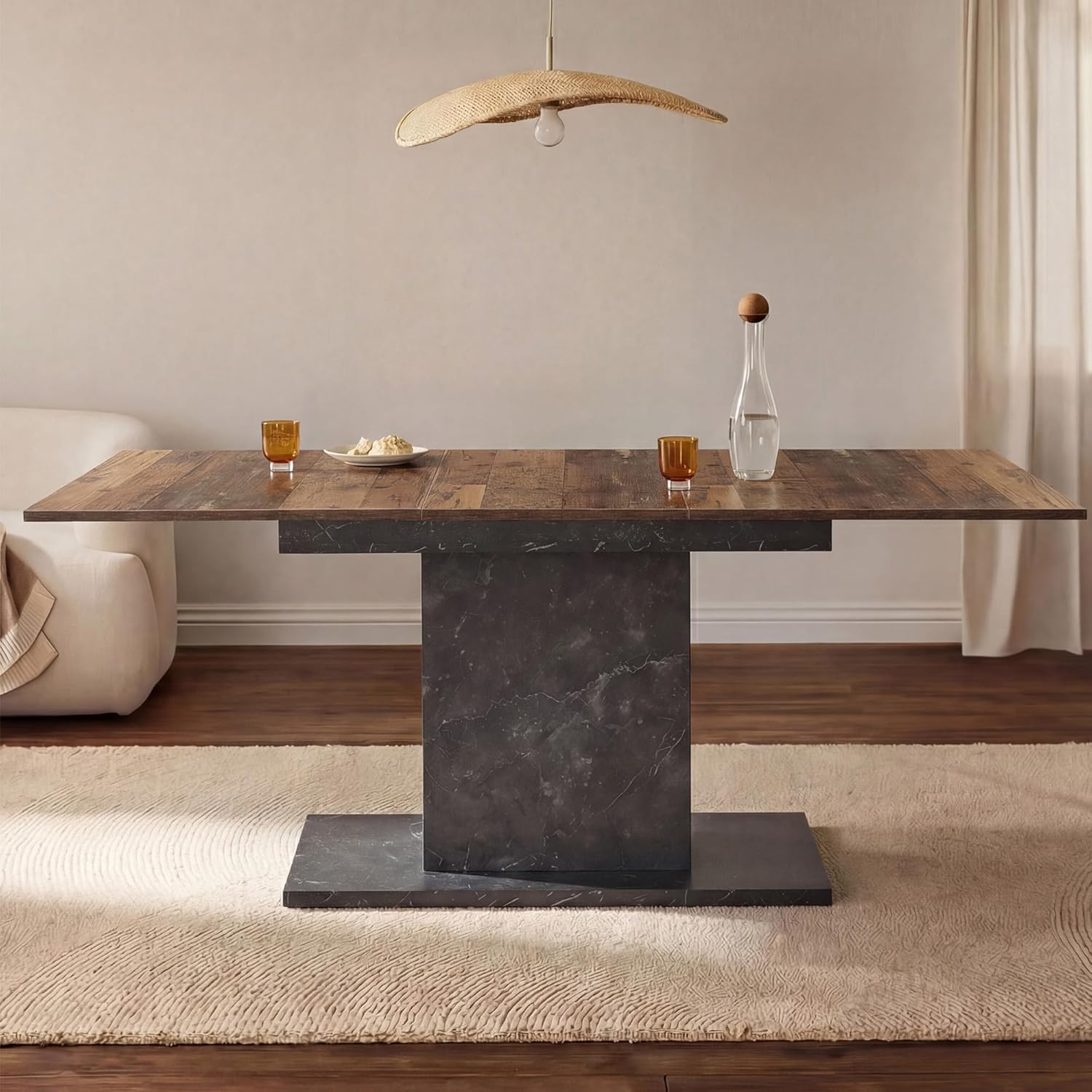 B&D home Esstisch Bosco | ausziehbar 120-160x80 cm 4-6 Personen Küchentisch Holztisch mit Säule für Esszimmer, Küche | skandinavisch modern Design | Texas-Eiche Optik, 11201-BM-EITE