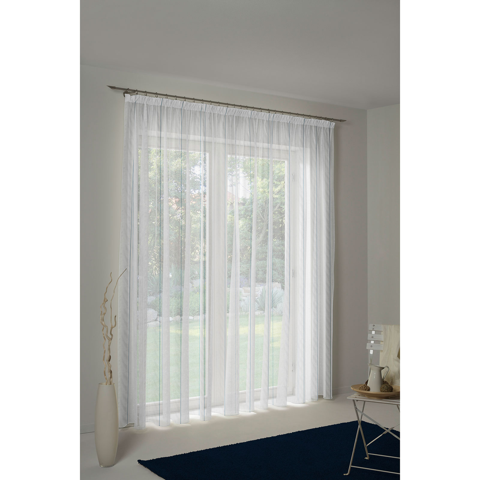 Vorhang - transparent-blau - Streifen - 300x125 cm