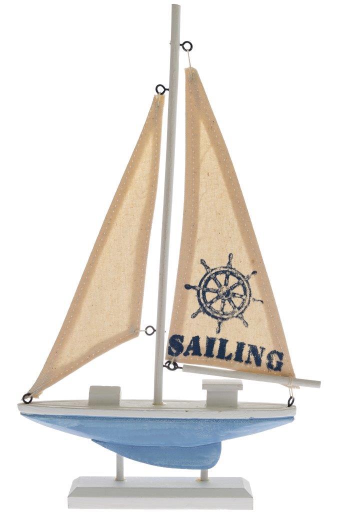 Segelboot VICTOR - weiß-blau - 32 cm hoch