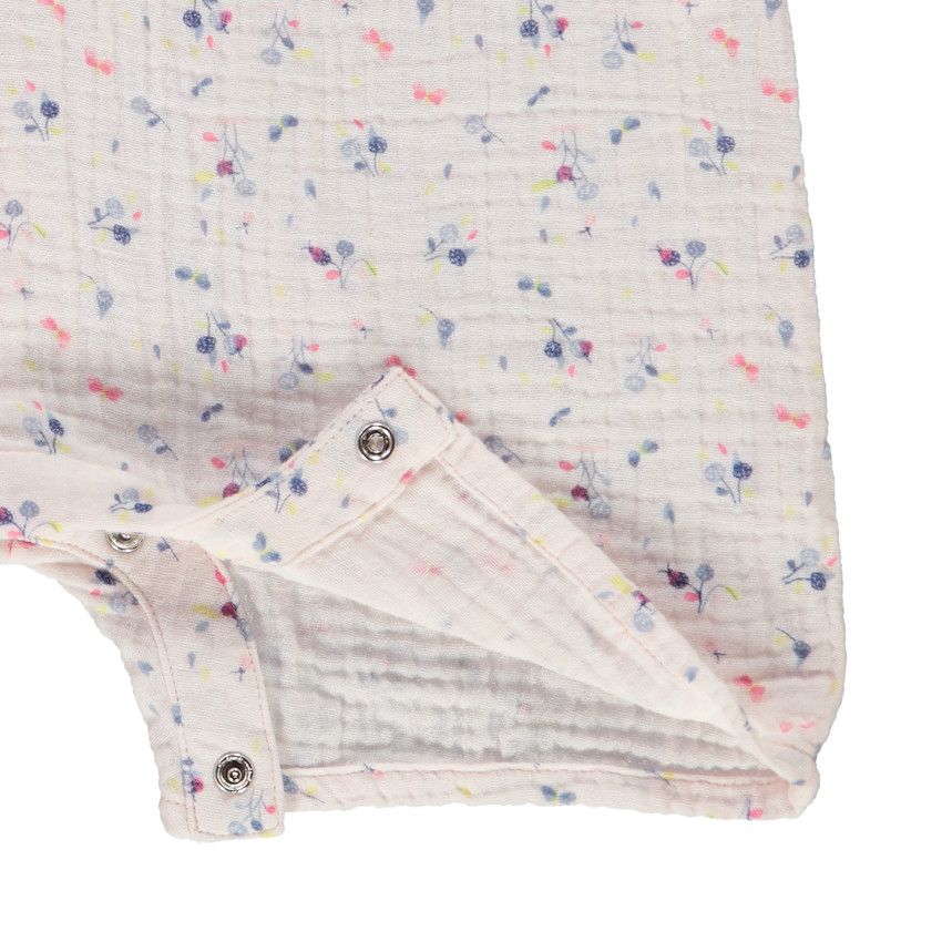 Combinaison courte + bandeau en double gaze de coton pour bébé fille - Ecru