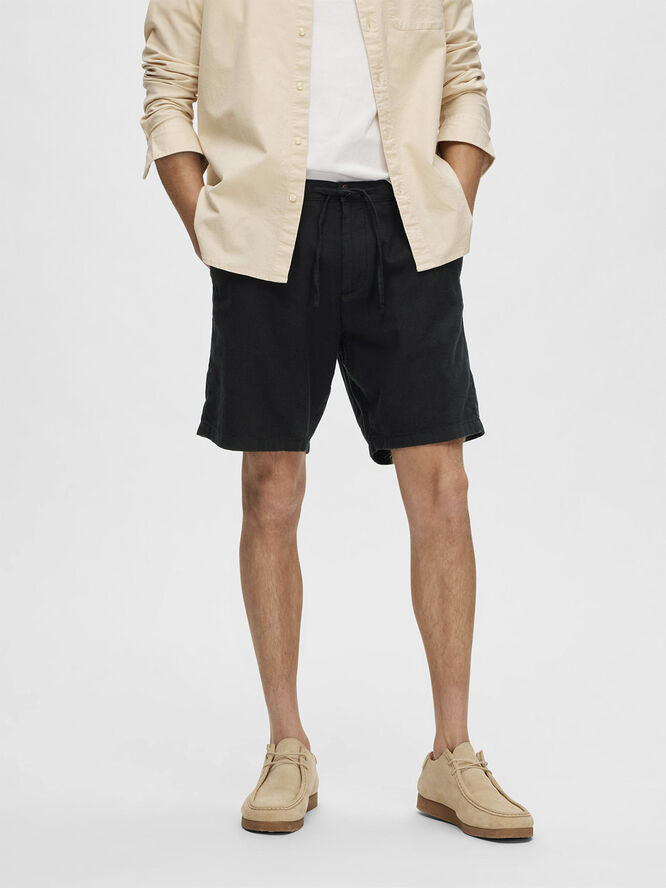 Selected Homme SLHCOMFORT-BRODY LINEN SHORTS W NOO Sort