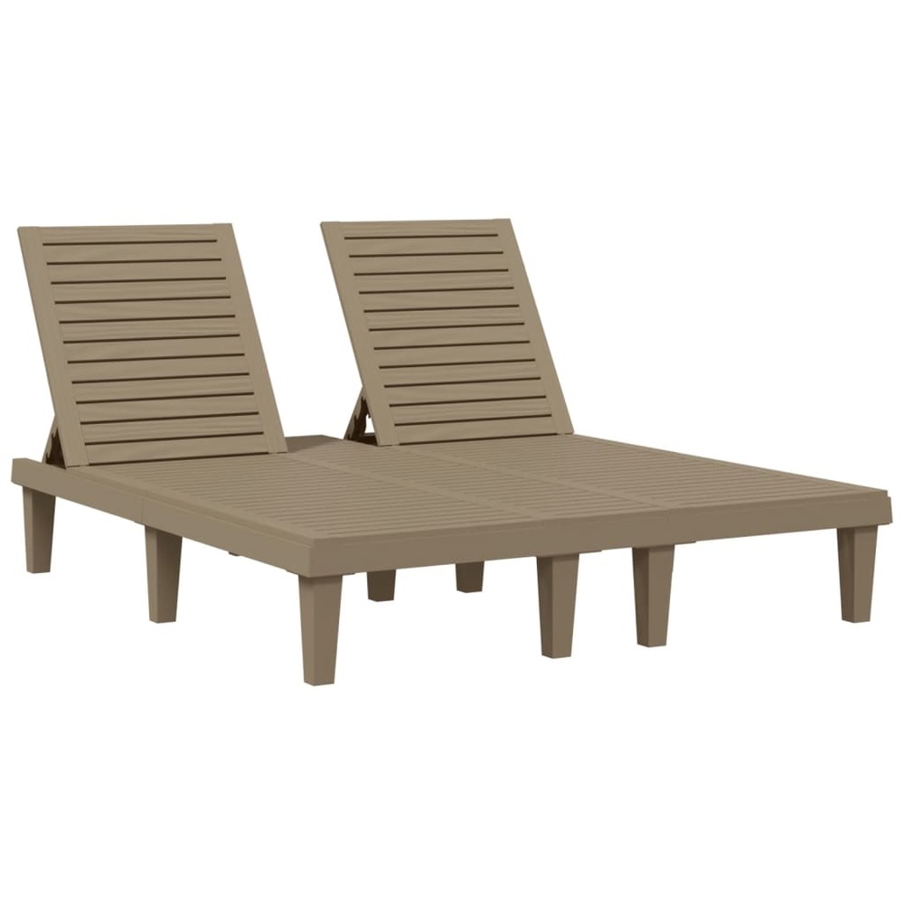 Transat chaise longue bain de soleil lit de jardin terrasse meuble d'extérieur double marron clair 155 x 138 x 83 cm polyprop