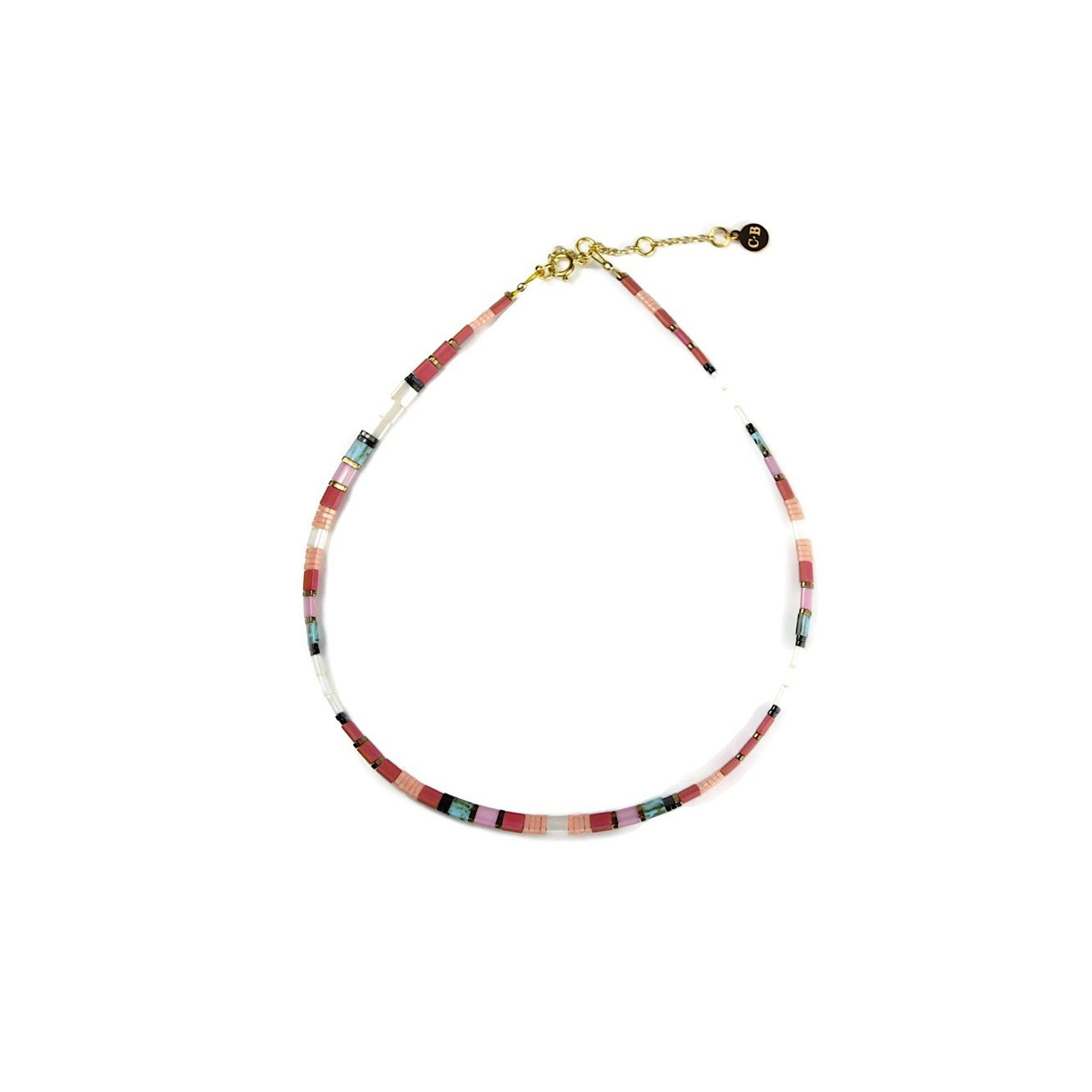 Collier Claire BERTEAU Colorful Perles plates en verre 1