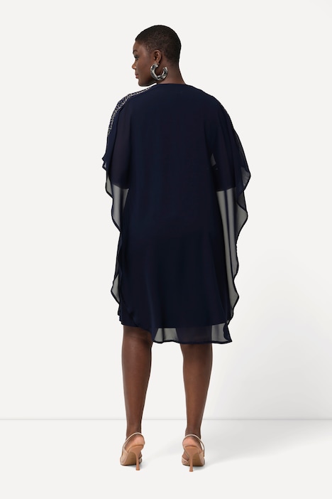 Chiffonkleid, doppellagig, V-Ausschnitt, 3/4-Arm