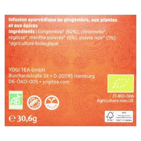 Chá Yogi de Gengibre, 17 sachês