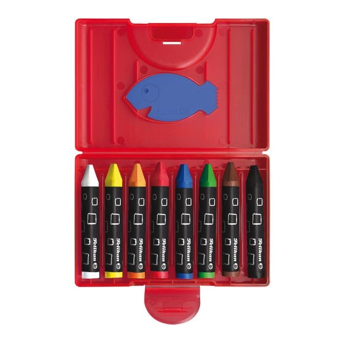 Pelikan, 8 Wachsmaler wasserfest, dreieckig in Box