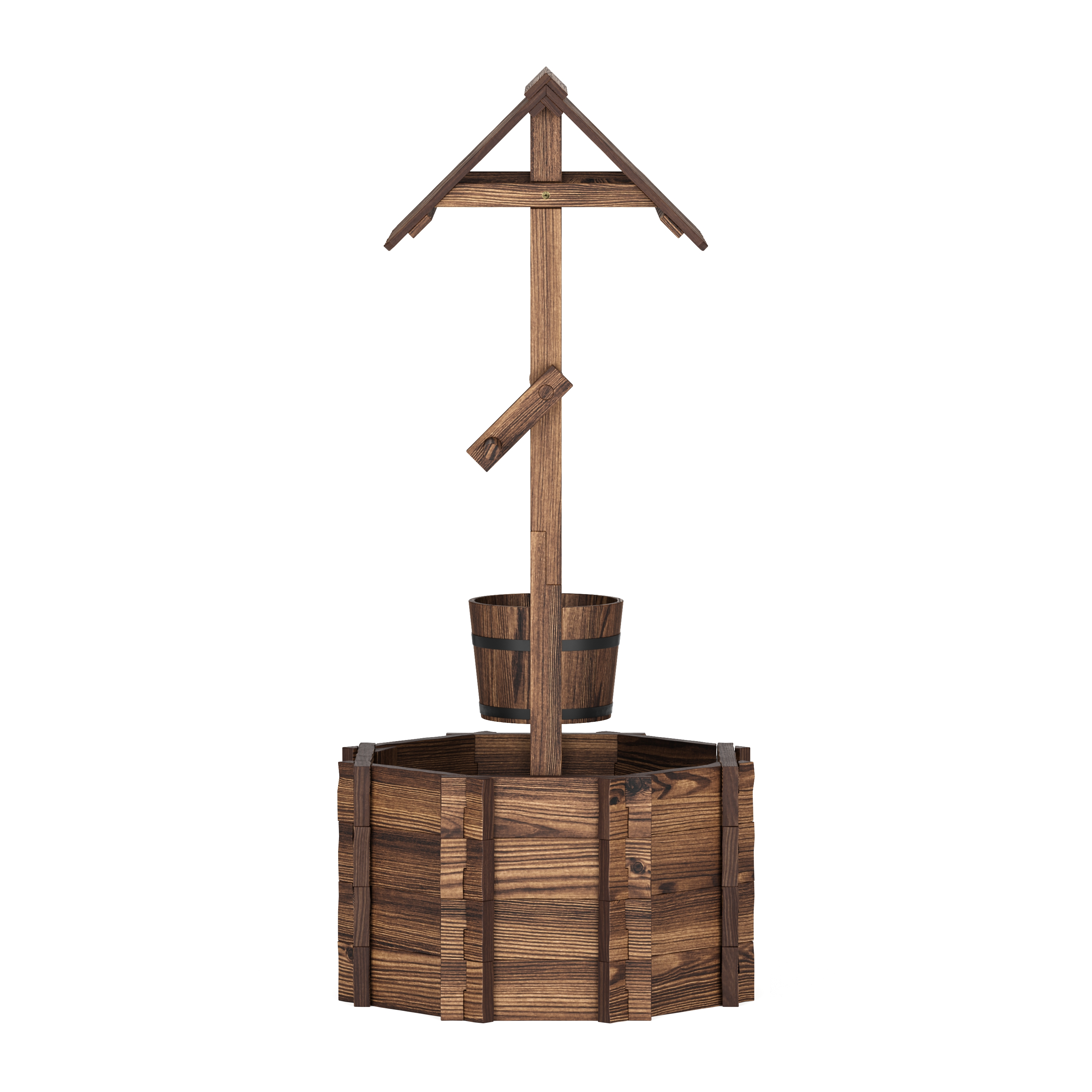 Zierbrunnen Holz mit Eimer und Kurbel 55 x 115 cm natur
