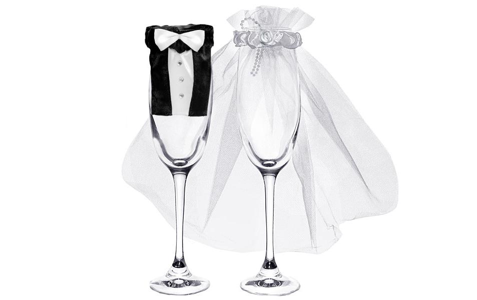 Hochzeitsaccessoire Dekoration für Gläser, Weiss/SchwarzGlasdekoration für den gedeckten Tisch an der Hochzeit, der Verlobungsfeier oder dem Polterabend