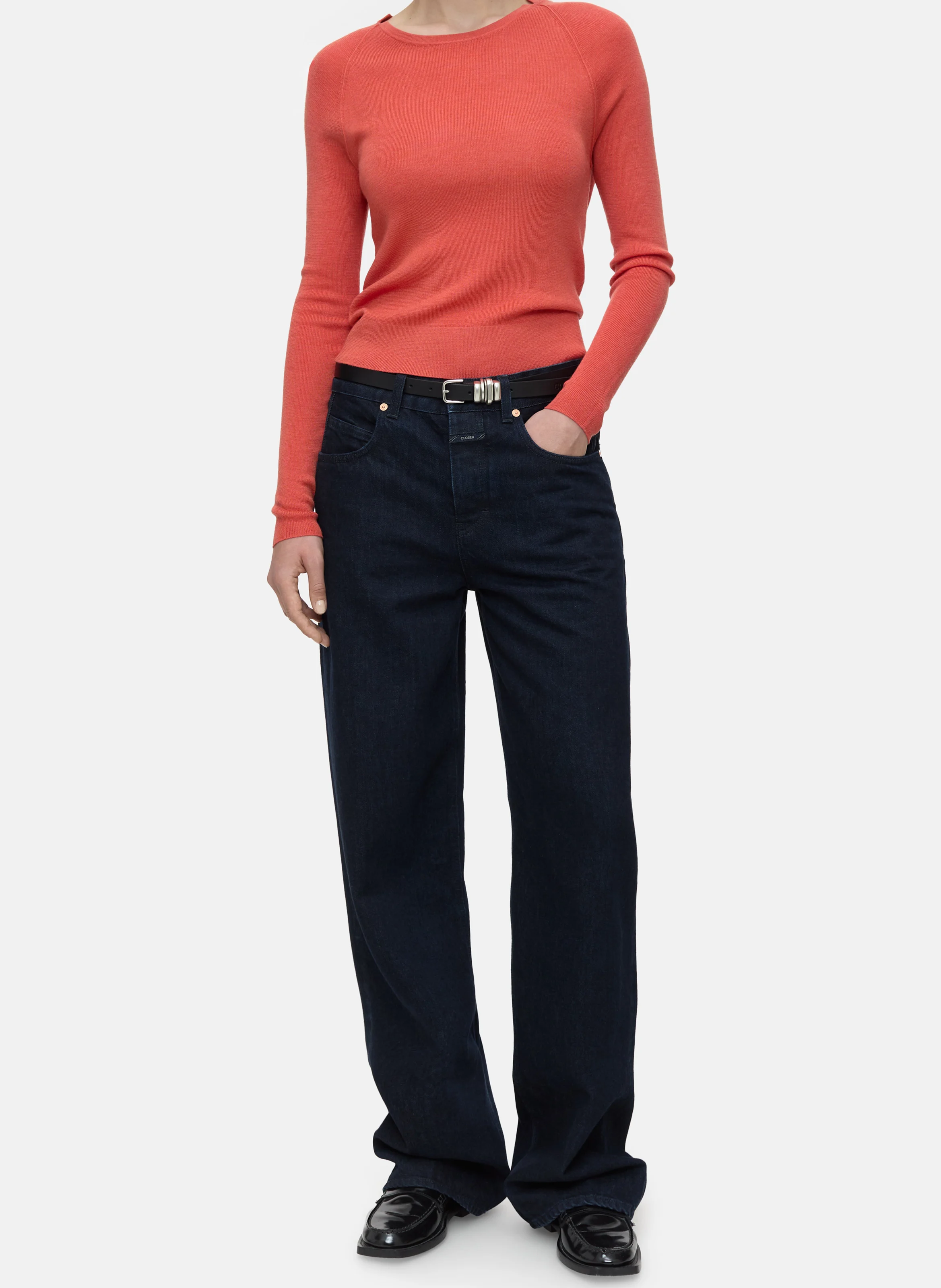 Pull col rond en laine et soie | Rouge