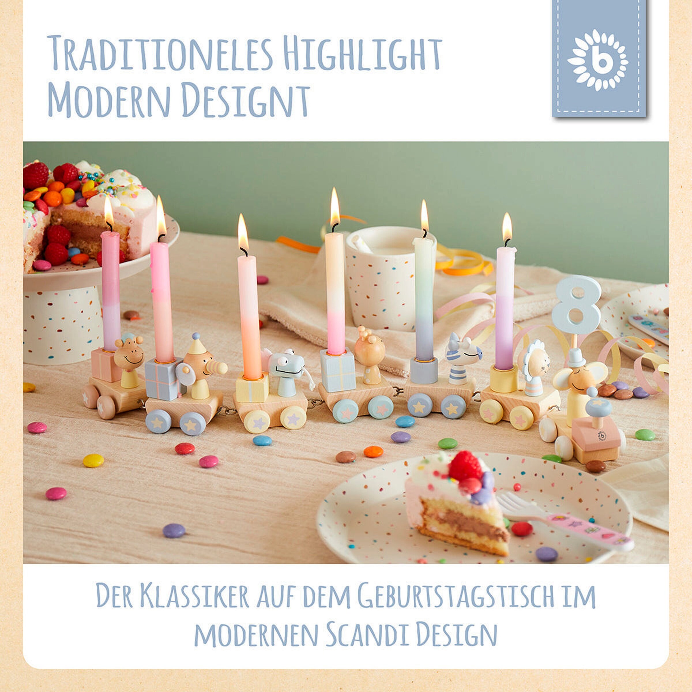 Bieco Geburtstagszug Holz Scandi-Chic Candy 0-99 Jahre Candy
