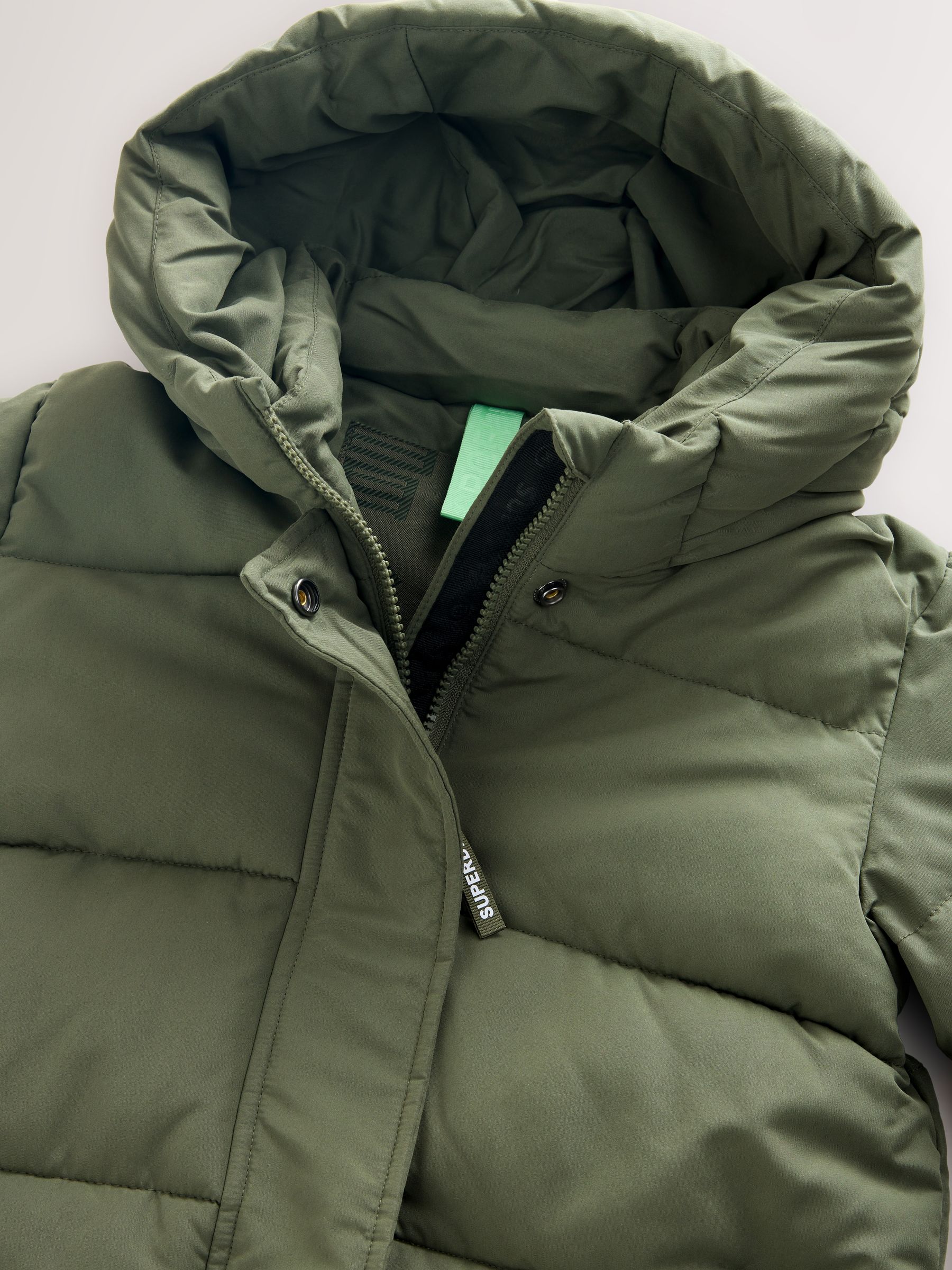 Groen - Superdry - Lange gewatteerde jas