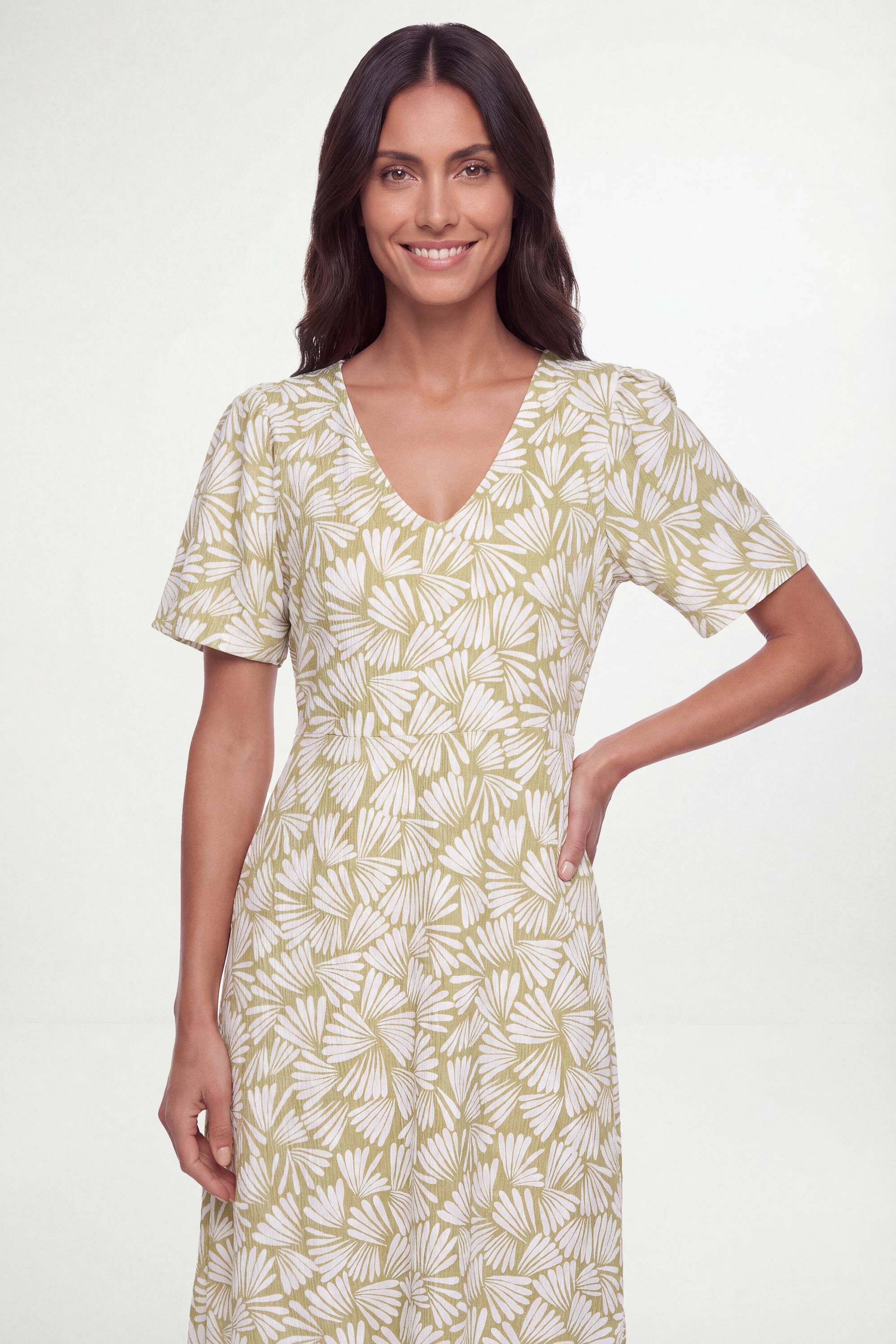 Wallis Robe Midi En Jersey À Manches Bouffantes Imprimé Éventail