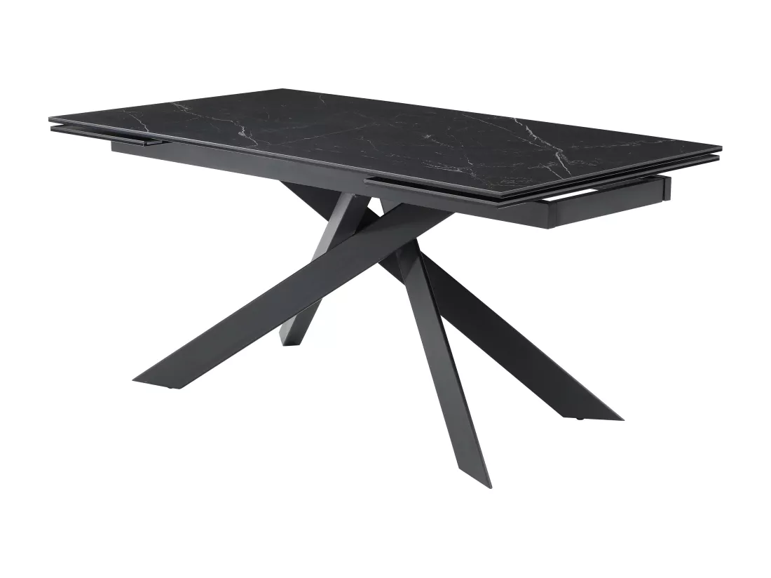 Table à manger extensible 6 à 10 personnes en céramique, verre trempé et métal - Effet marbre noir - COREMA de Maison Céphy