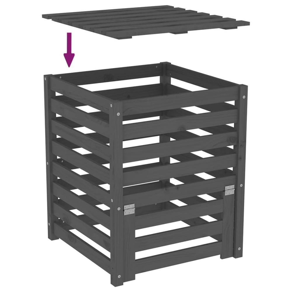 Composteur gris 63,5x63,5x77,5 cm bois massif de pin