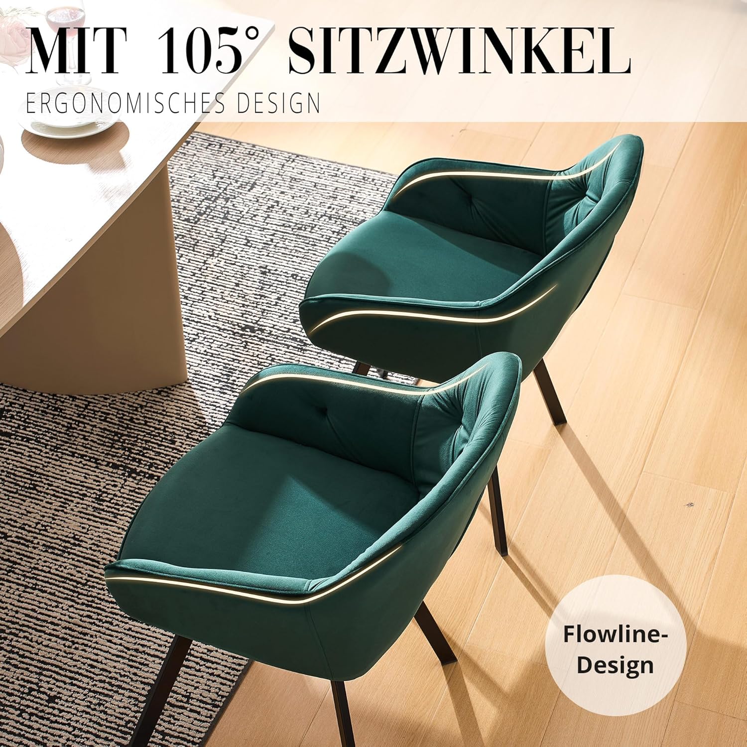 CLIPOP Samt Esszimmerstühle Drehbar 2er Set,Gepolstert Sessel Küchenstuhl mit Armlehne Freizeit Polsterstuhl Bequem Sitz Drehstuhl für Esszimmer Wohnzimmer Esszimmer, (2er Set, Grün)