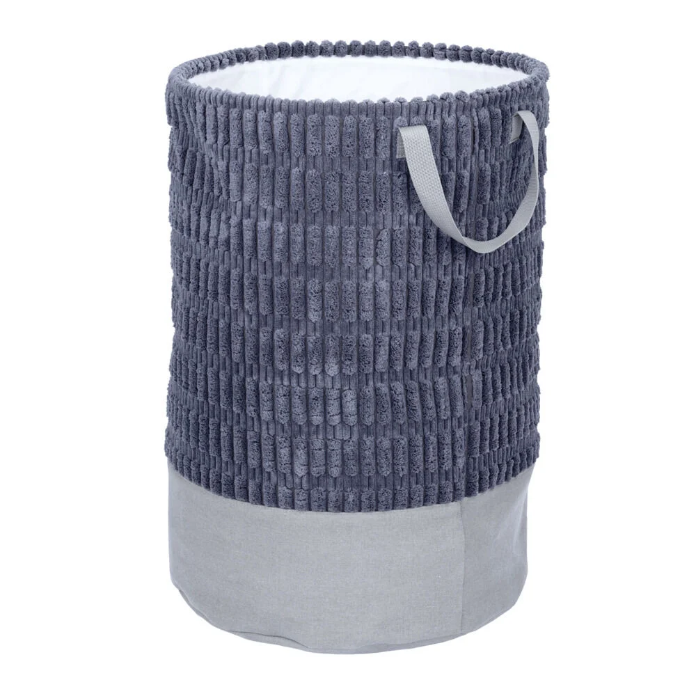 Panière à linge 60L en tissu gris Ø38xH55cm