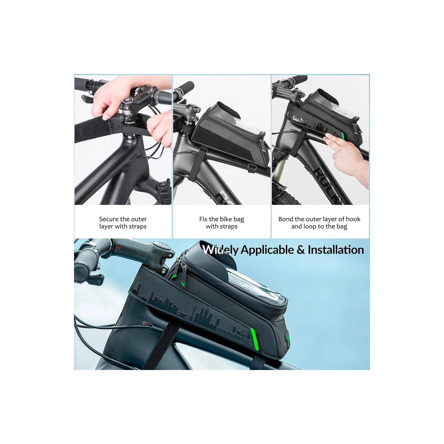 Fahrradtasche für Rahmen mit Telefonabdeckung – Schwarz - 029-1BK