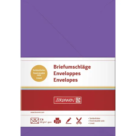 BRUNNEN Briefumschläge, lavendel, 80g/m², C6, 10 Hüllen