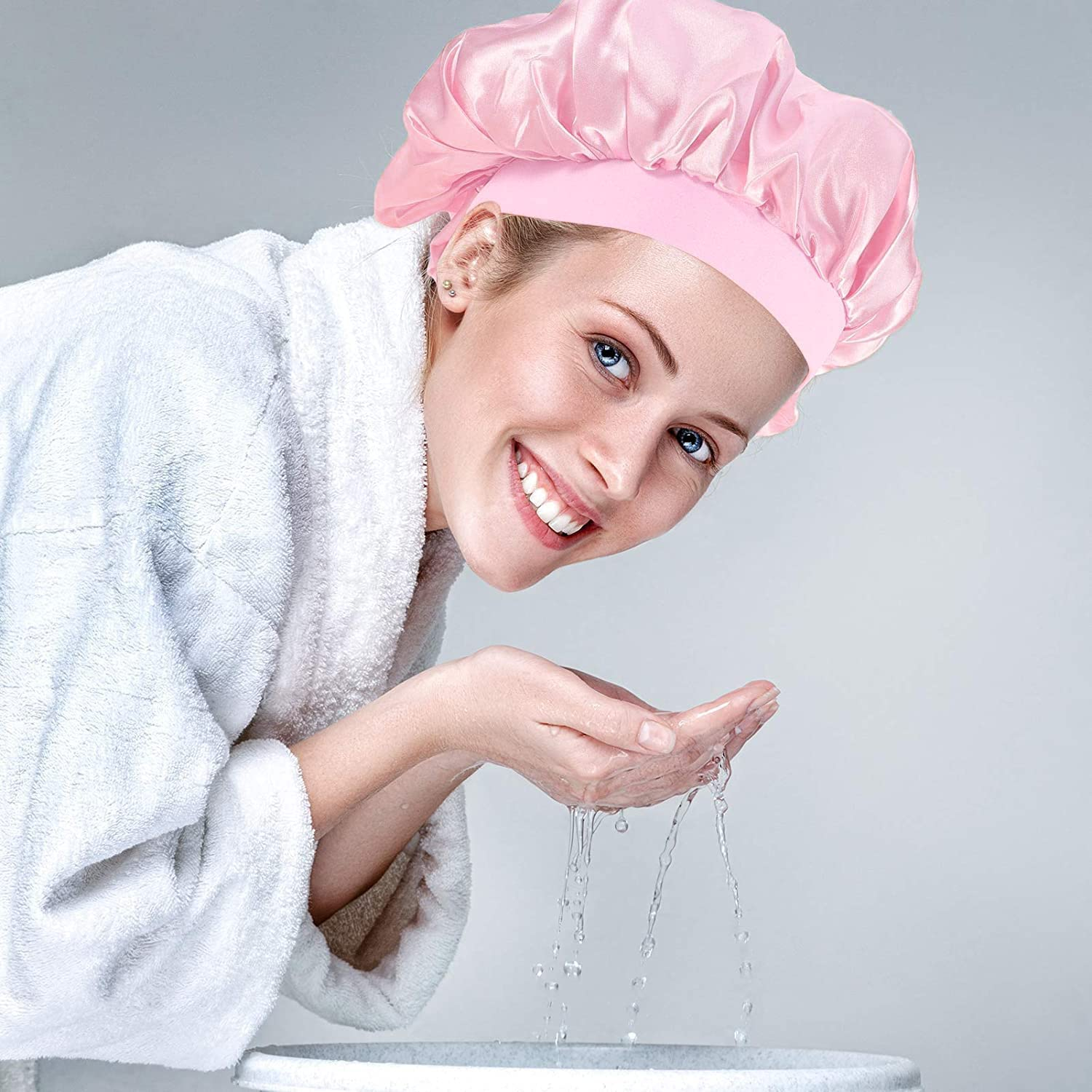 (Ø22cm) Elastische Satin Nachtmütze Haar Schlafmütze Bonnet - Schwarz