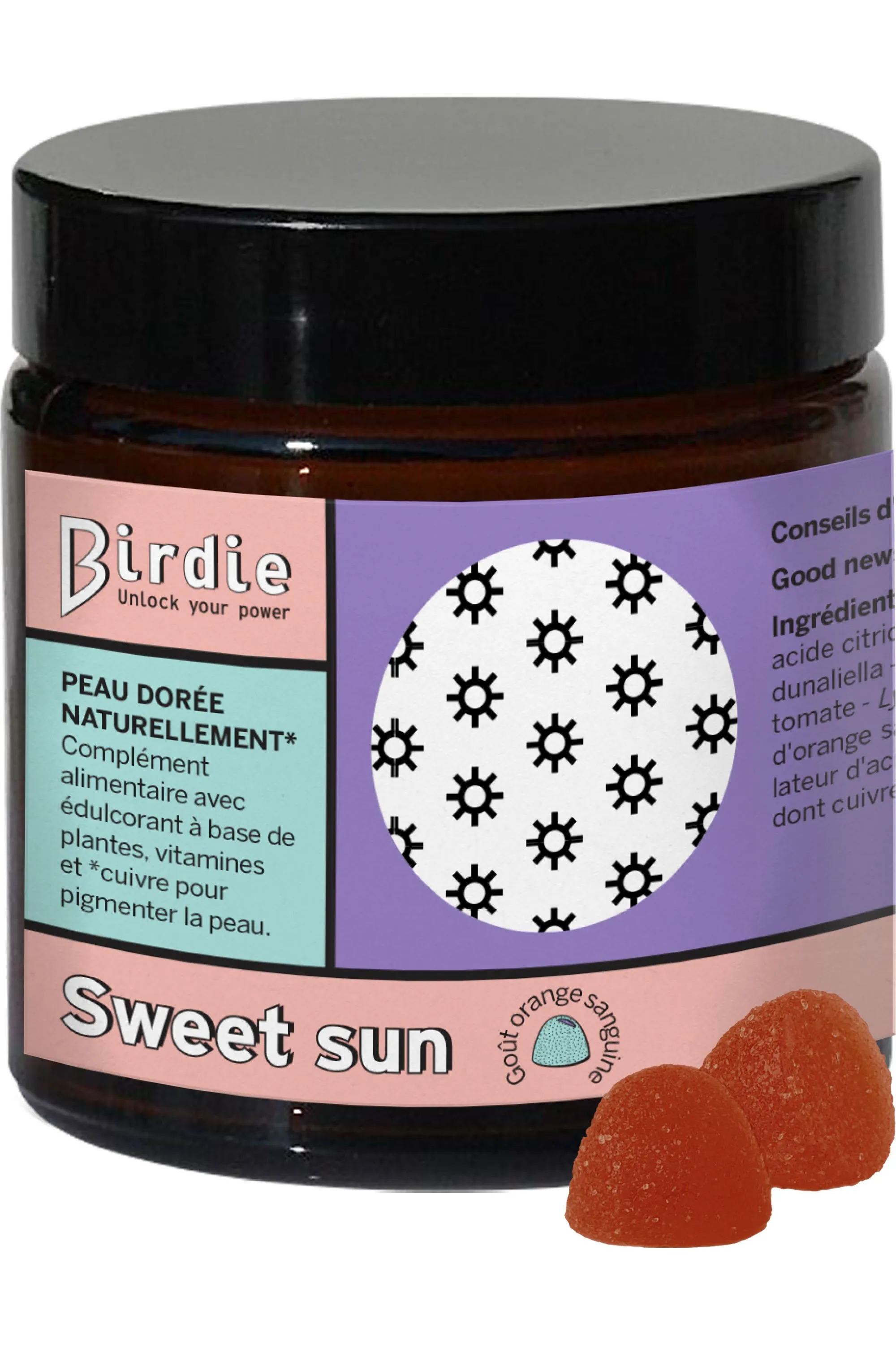Birdie Gummies bronzage doré et durable Sweet Sun goût orange sanguine-90 g
