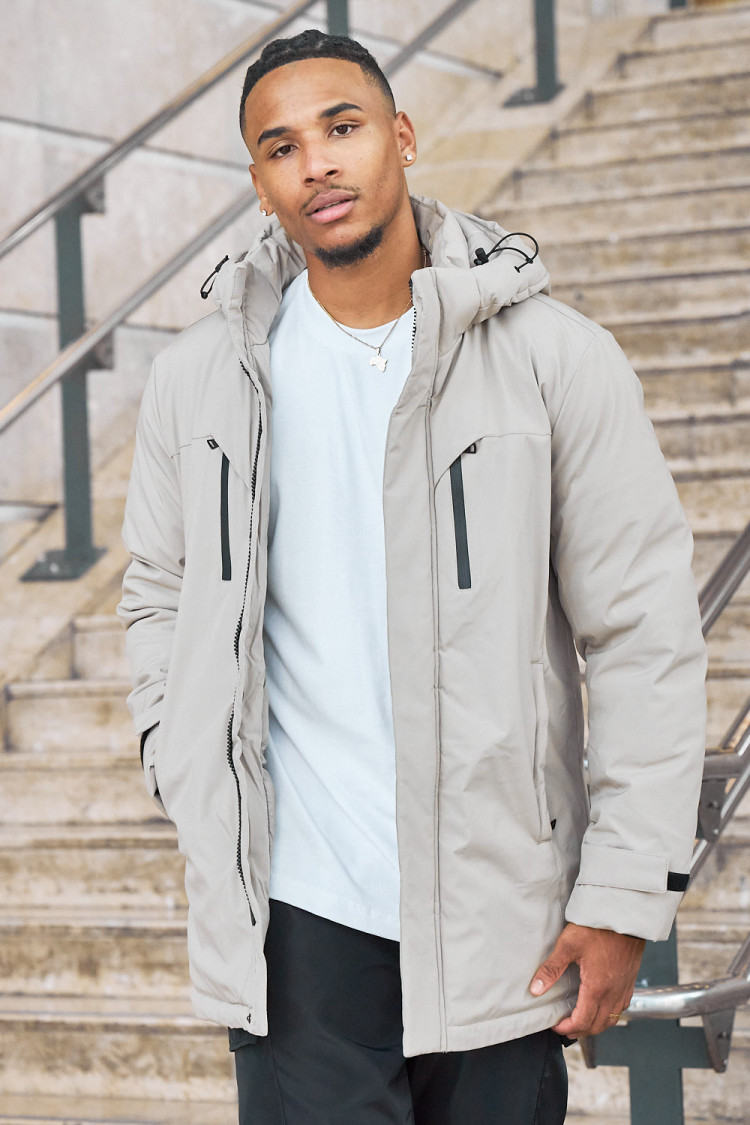 Parka beige à capuche mi-longue