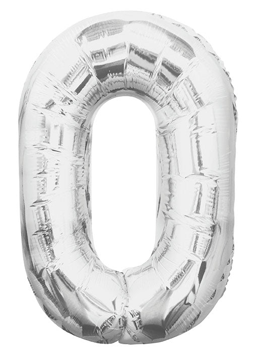 0 Jaar Cijfer Ballon Zilver Leeg 86cm