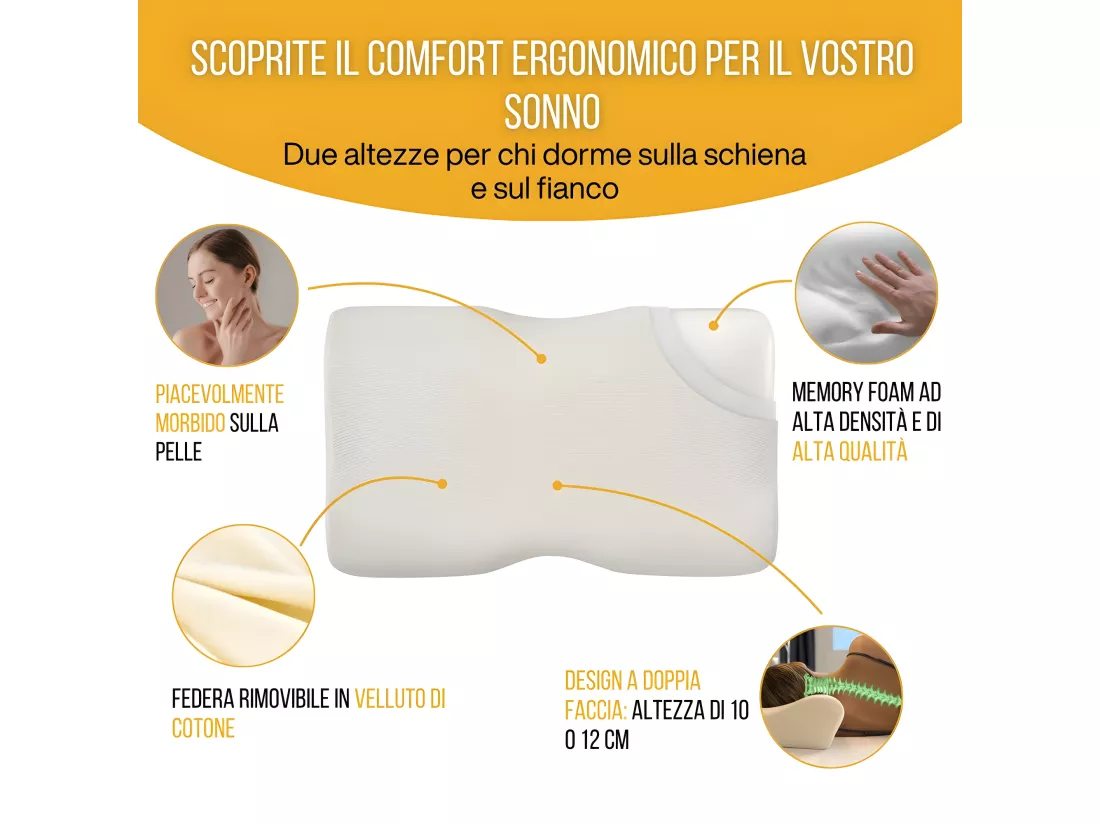 Oreiller Ergonomique Cervical - Deux hauteurs différentes - 60x35x12 - DUO PREMIUM