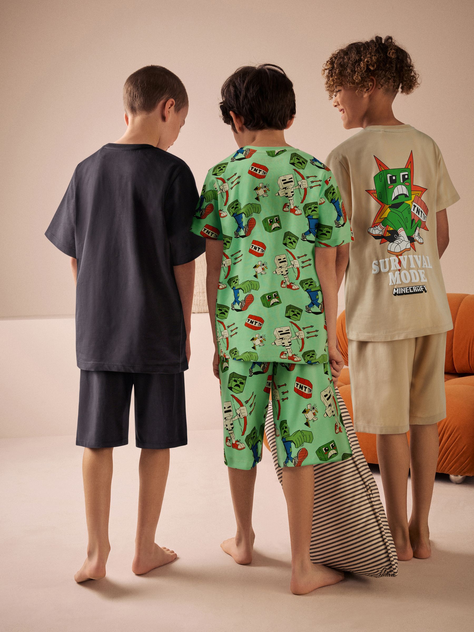 Zwart/Groen/kiezelkleurig - Minecraft 100% katoenen korte pyjama's 3 verpakking (3-16jr)