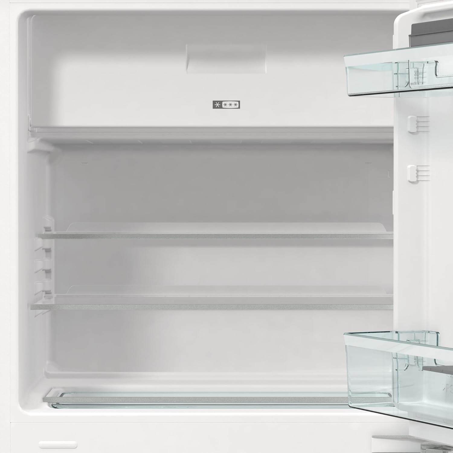 Gorenje RBIU609EA1 Einbau-Tischkühlschrank m. Gefrierfach/88er Nische/Festtürscharnier/EEK: E/121 Liter/Festtürtechnik/SuperCool/Temperaturanzeige/Türanschlag wechselbar/HxBxT:81,8x59,5x54,5cm/Weiß