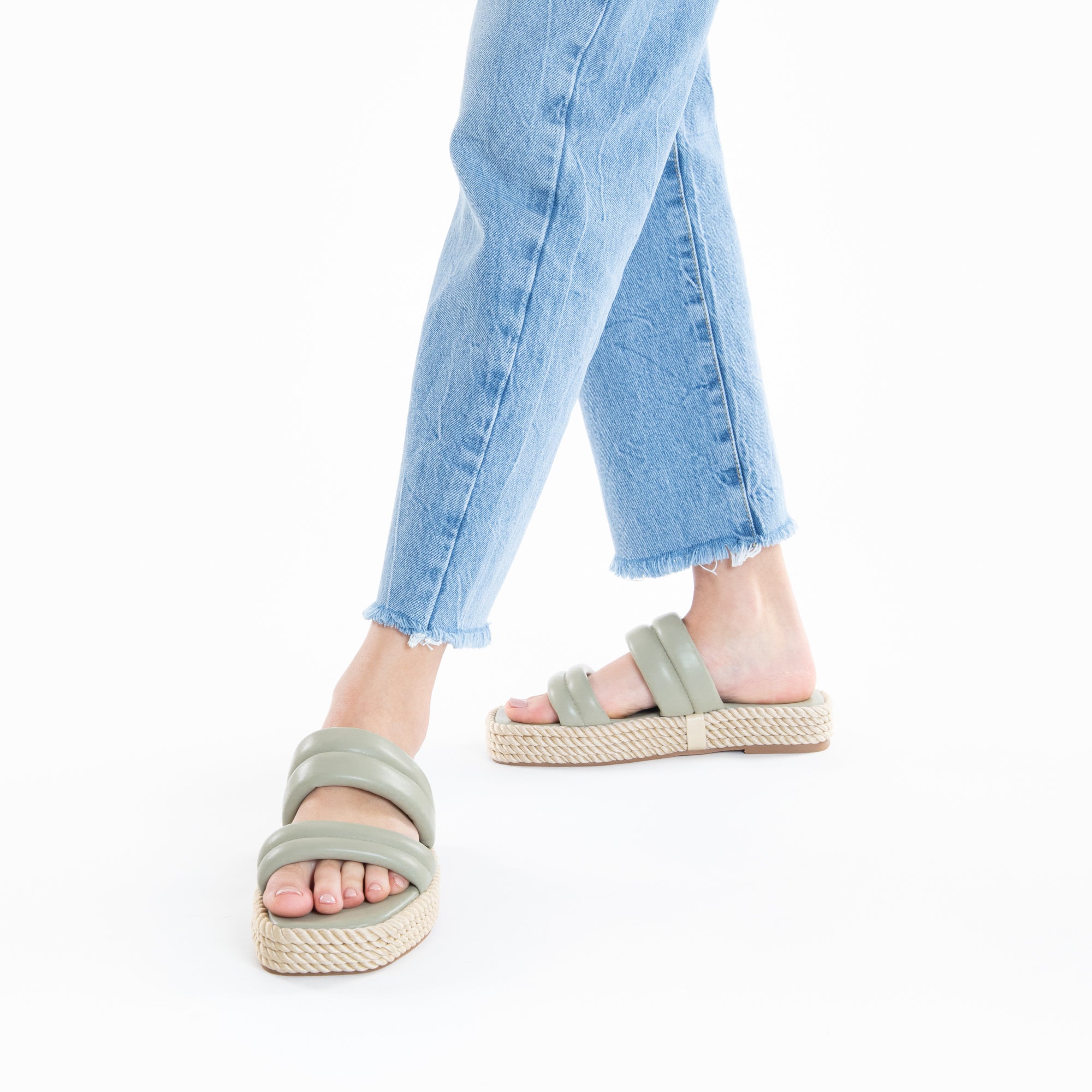 Sandales plates-Mules Nala vert pastel à plateforme cordes