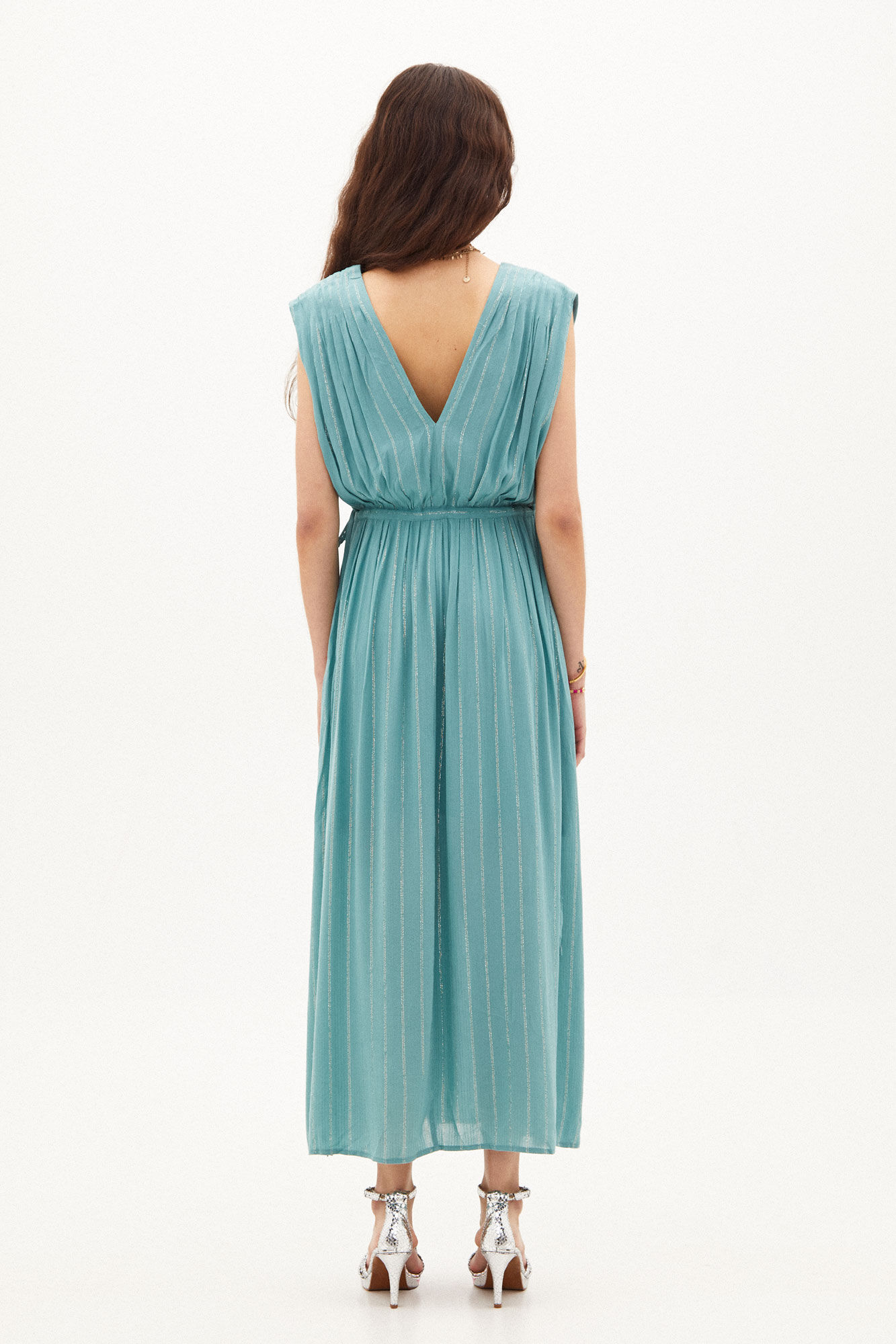Leandra. Vestido midi com lurex - Azul
